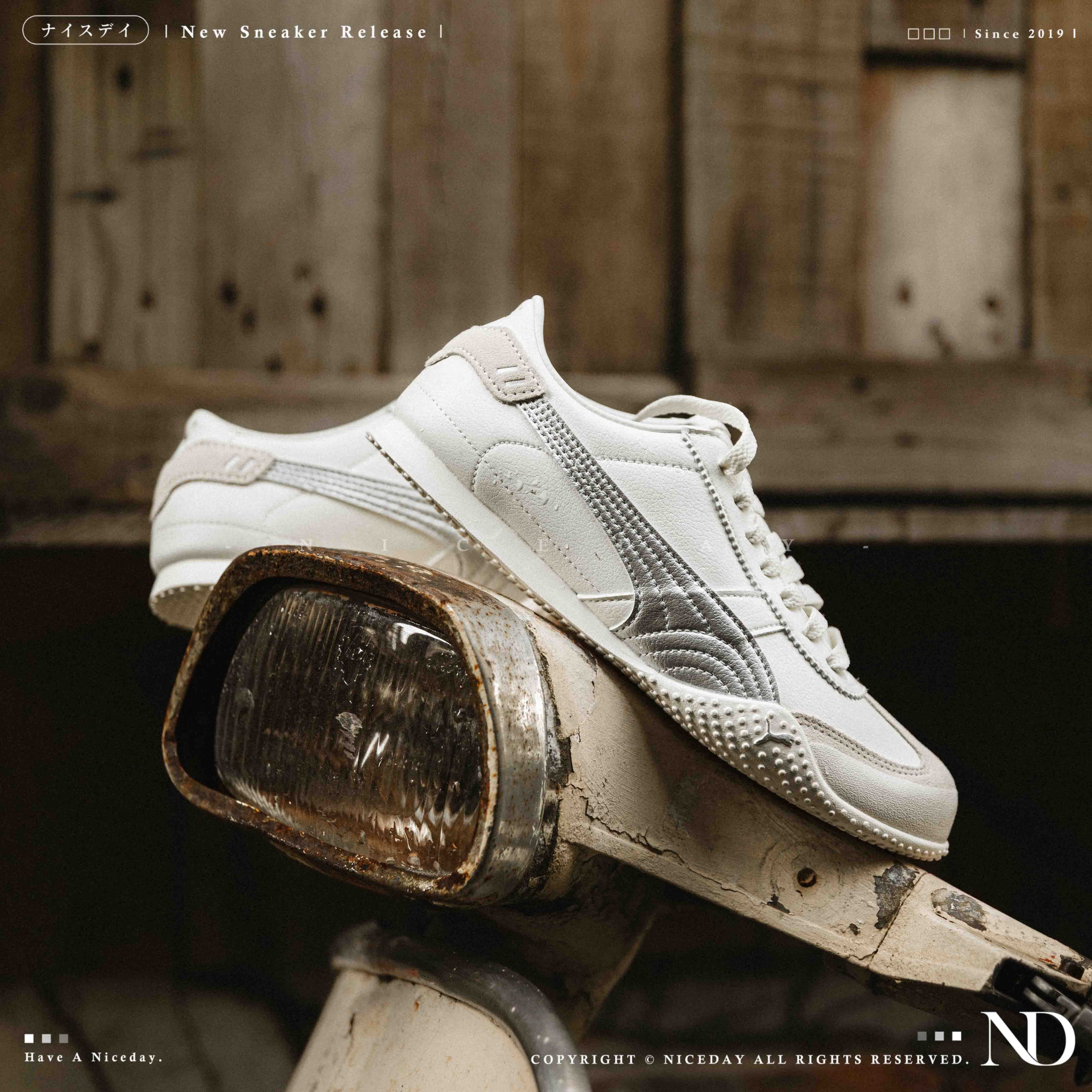 NICEDAY 現貨 PUMA Bella UT LEA 女鞋 白 銀 白銀 麂皮 米白 薄底 復古 小白鞋 405256-02