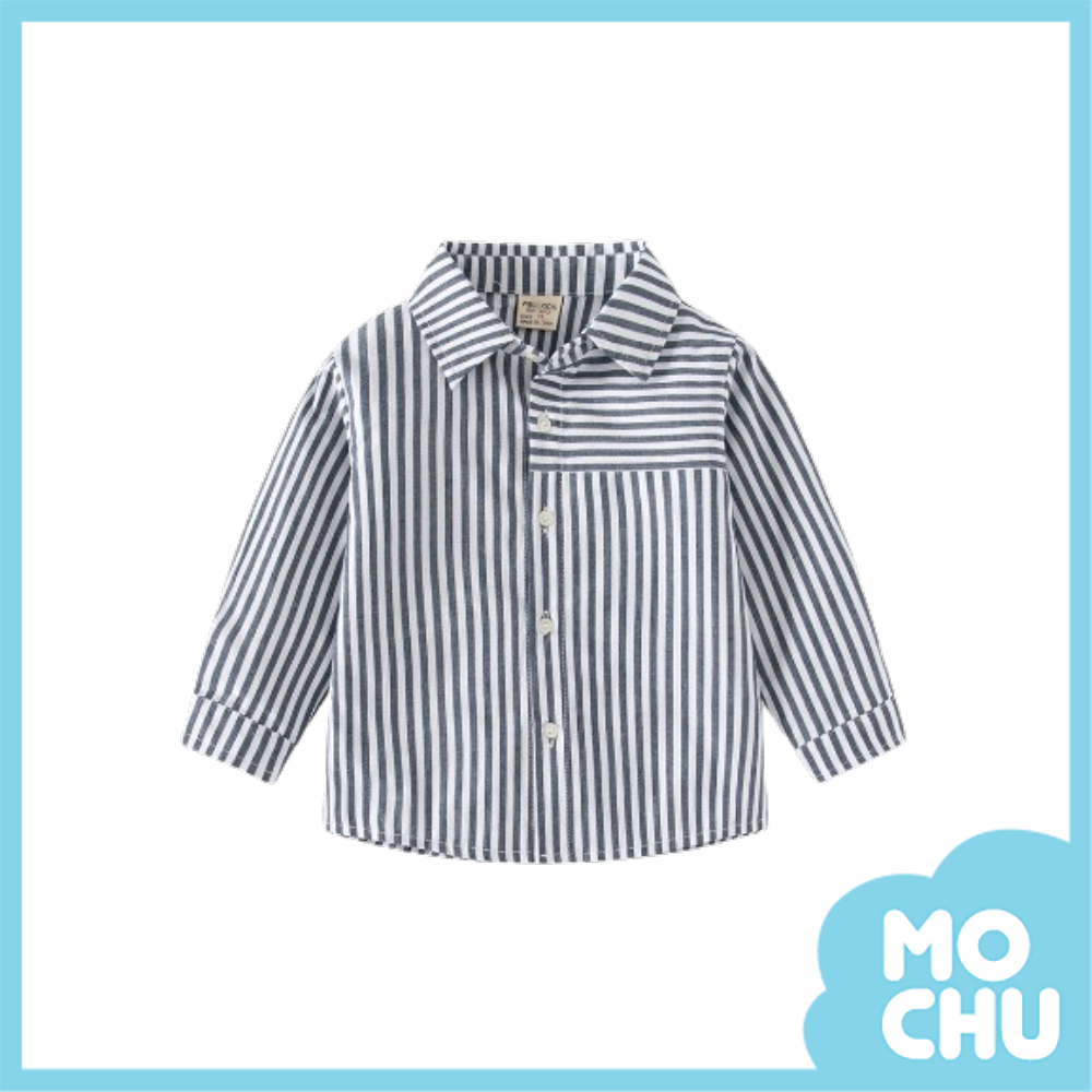 氣質拼接條紋長袖襯衫