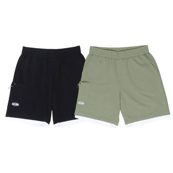 NCAA 短褲 黑 綠 假兩件 休閒短褲 中性 男女 7525150120 7525150172