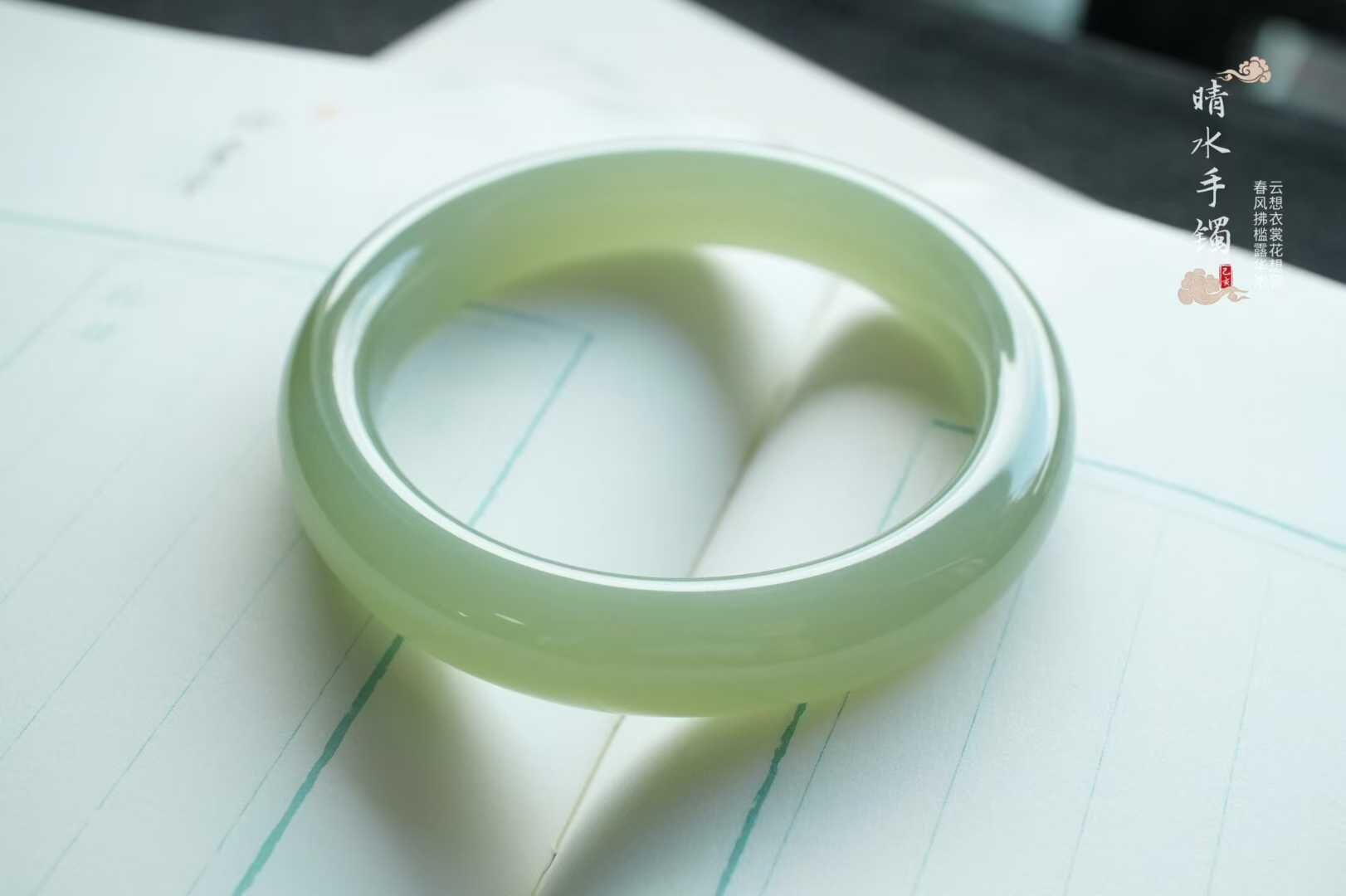 和田玉冰底晴水平安鐲,天然和田玉軟玉