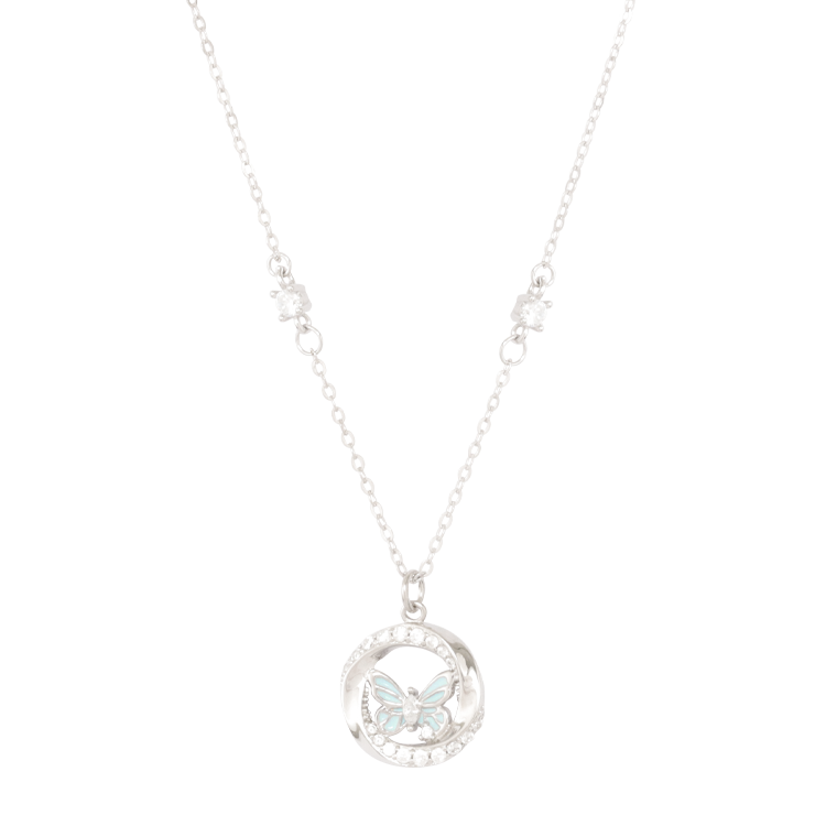 純銀對鍊，情侶項鍊 蝶舞月環綻光；愛在夜色裡悄然發亮（4131女款）