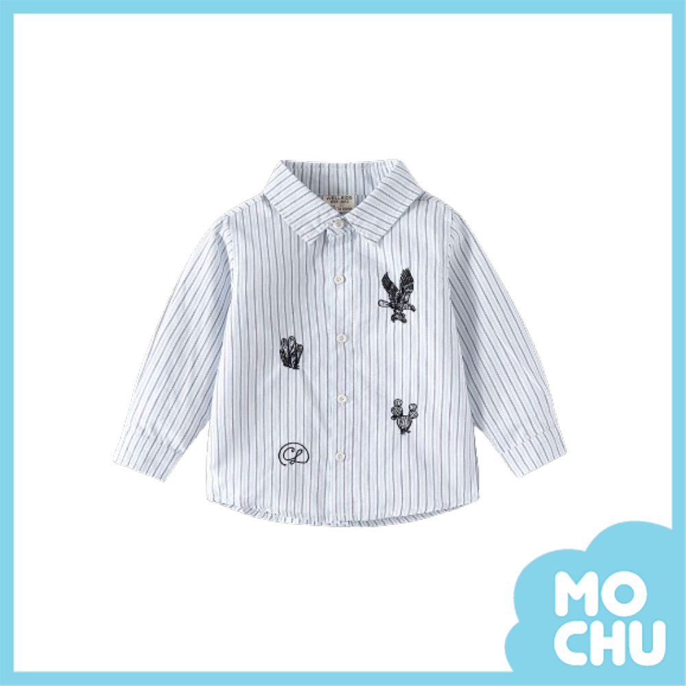 老鷹刺繡直條長袖襯衫