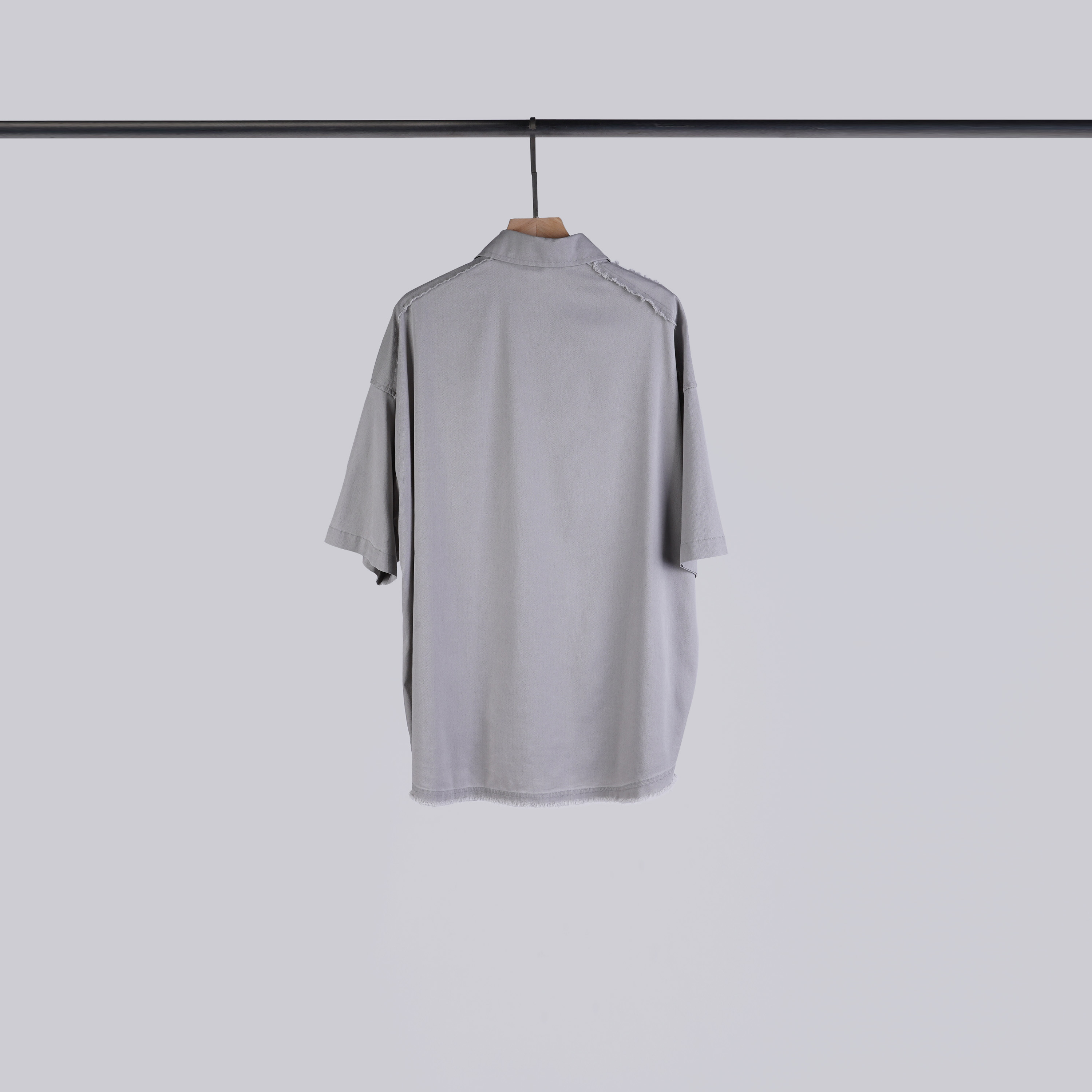 破壞感拼接刷色口袋襯衫 | M-L | 淺淺灰