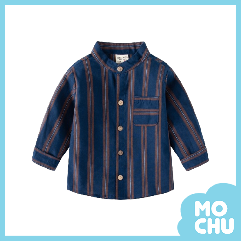 復古直條立領長袖襯衫(三色)