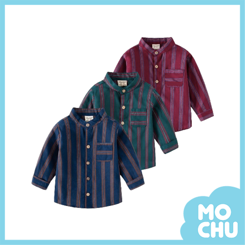 復古直條立領長袖襯衫(三色)