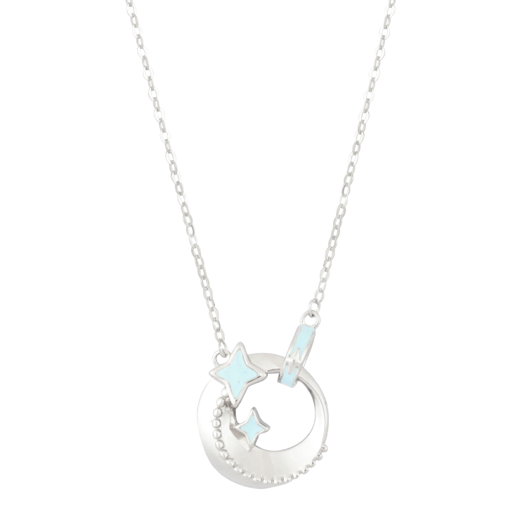 純銀對鍊，情侶項鍊 星環交錯流光質感；夜色裡的守護心意（4132男款）