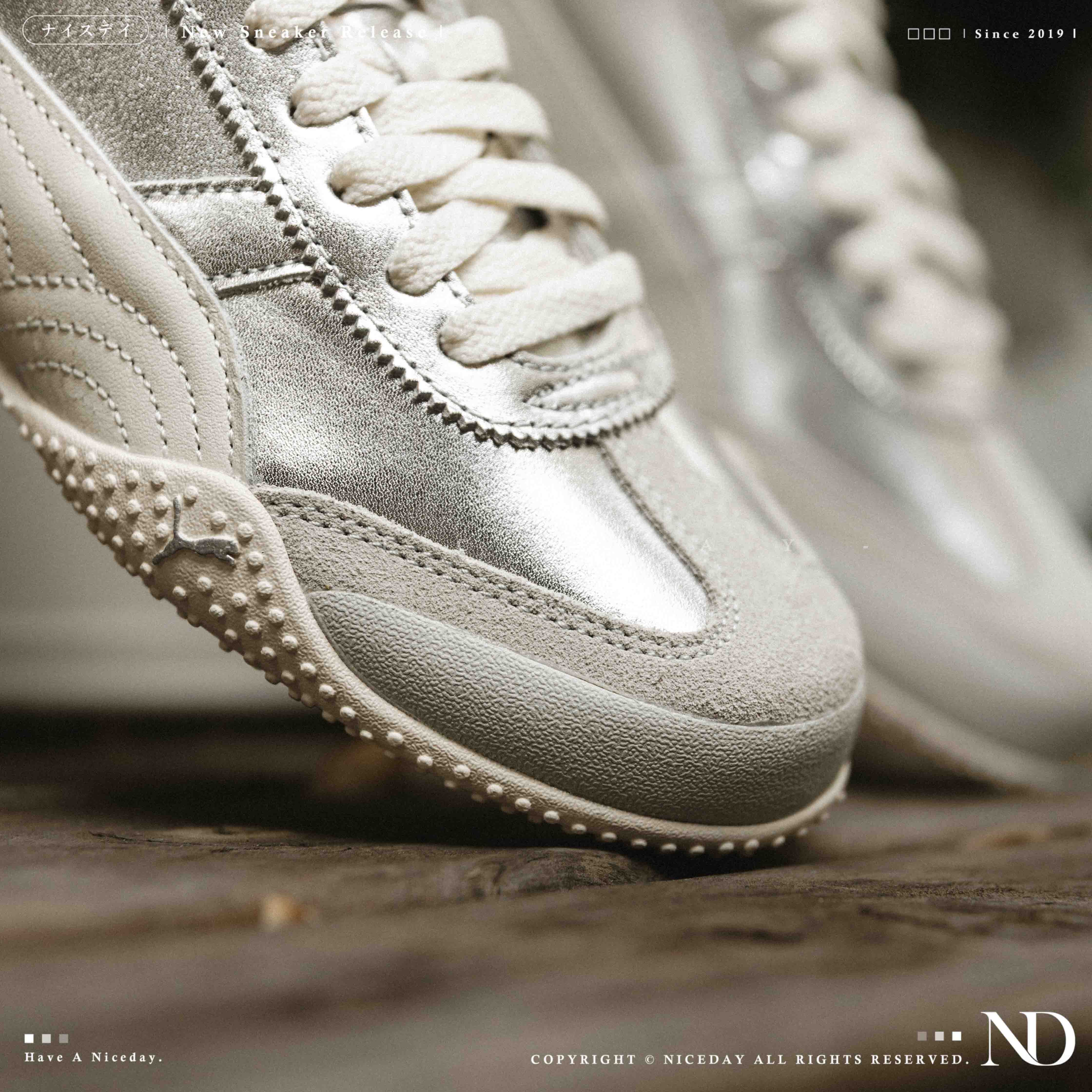 NICEDAY 現貨 PUMA Bella UT LEA 金屬銀 米白銀 金屬 銀色 亮面 皮革 薄底 復古 運動鞋 休閒 402186-06