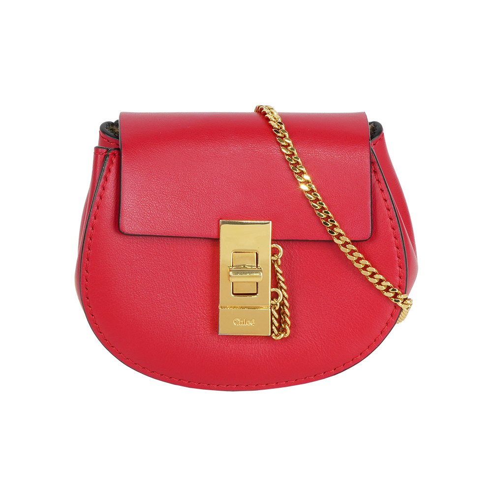 【Chloé】Drew 轉釦小牛皮金鍊迷你後背包/斜背包/腰包(紅色)