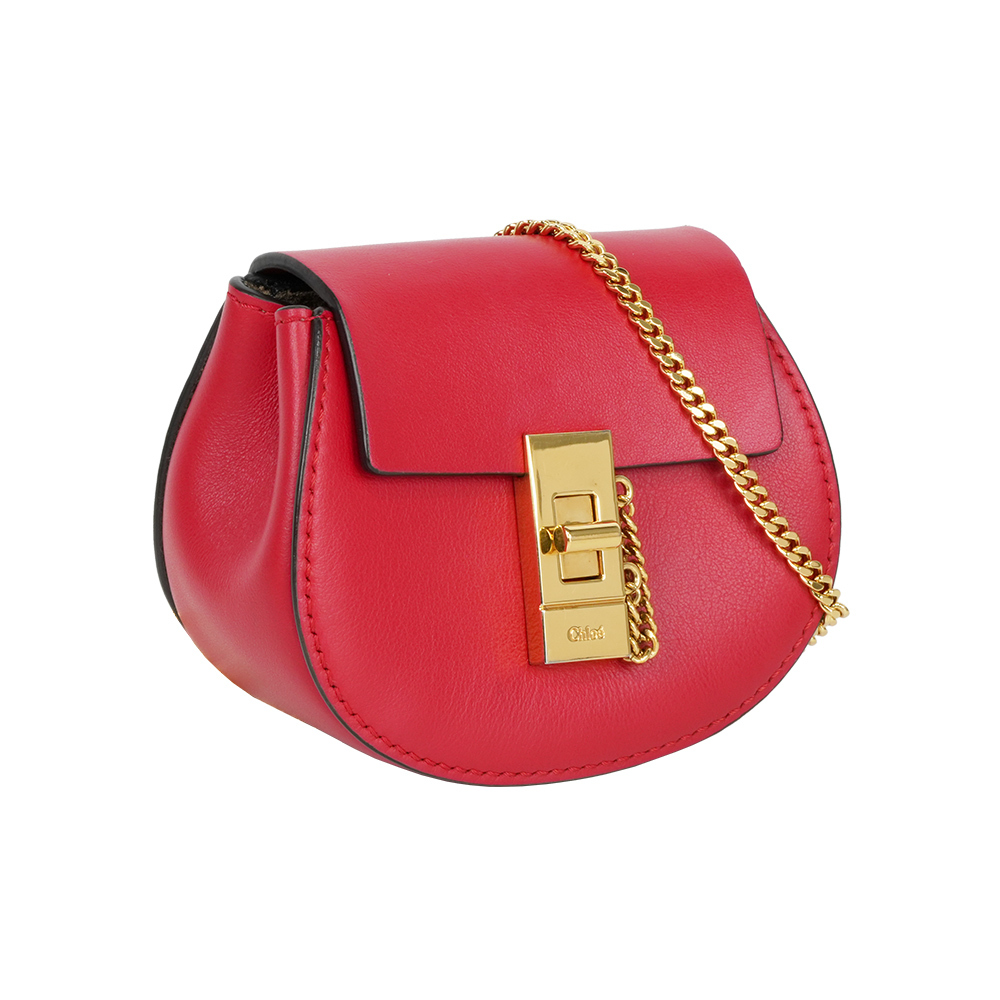 【Chloé】Drew 轉釦小牛皮金鍊迷你後背包/斜背包/腰包(紅色)