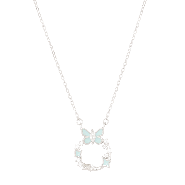 純銀對鍊，情侶項鍊 蝶落星冠圓環輕亮；告白成長與自由（4132女款）