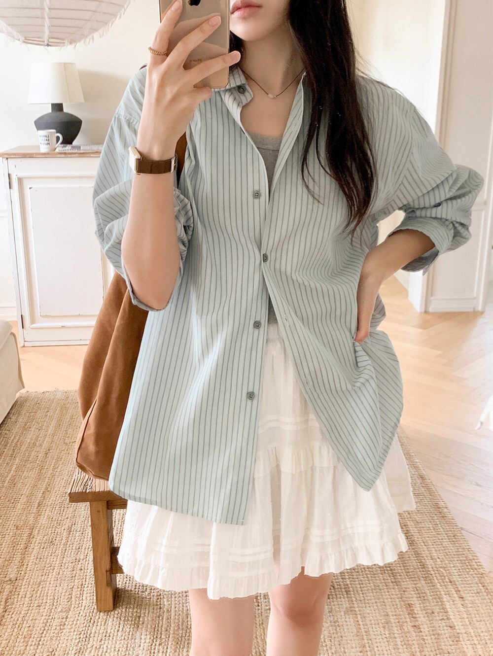 韓國grace muse授權 舒適感性大弧擺條紋撞色襯衫【made muse】系列