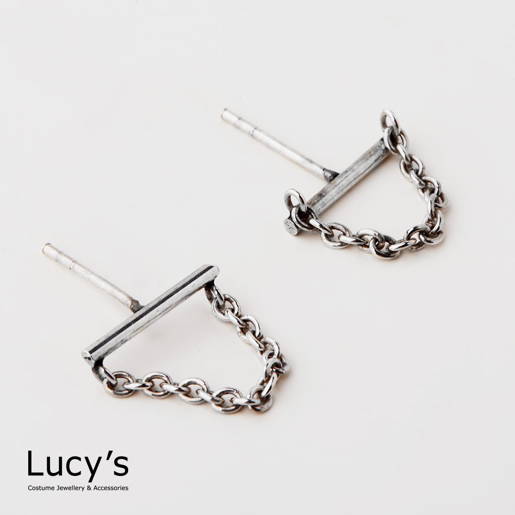 925純銀 鍊形拉環 耳環 (93546)