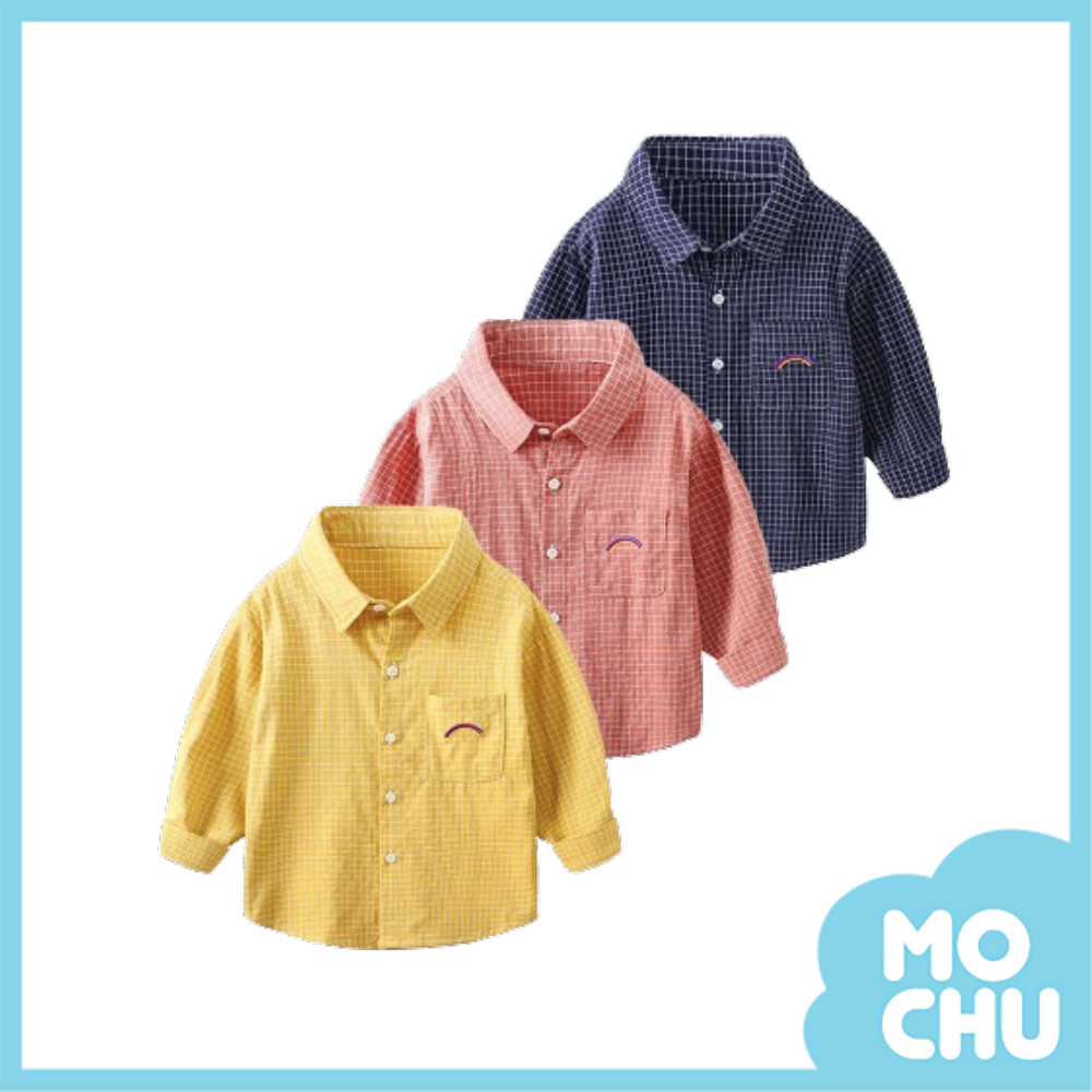 三色條刺繡格紋長袖襯衫(三色)