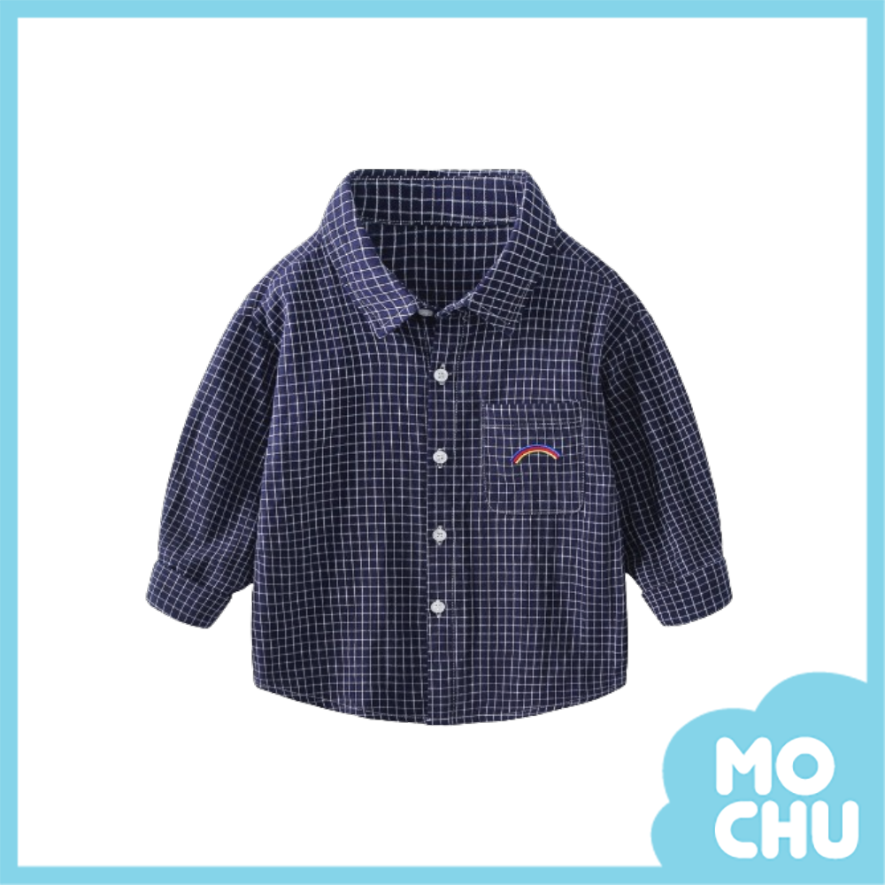 三色條刺繡格紋長袖襯衫(三色)