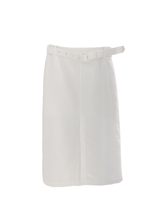 Semicouture  前開叉長裙-附腰帶(白)