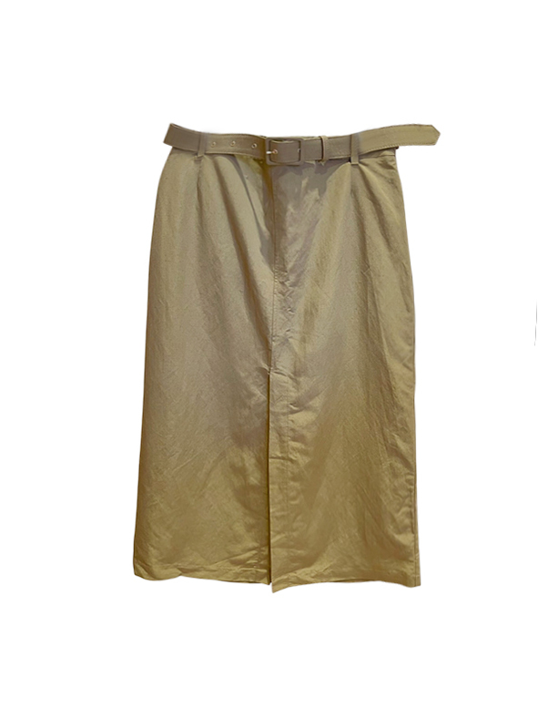 Semicouture  前開叉長裙-附腰帶(橄欖綠)