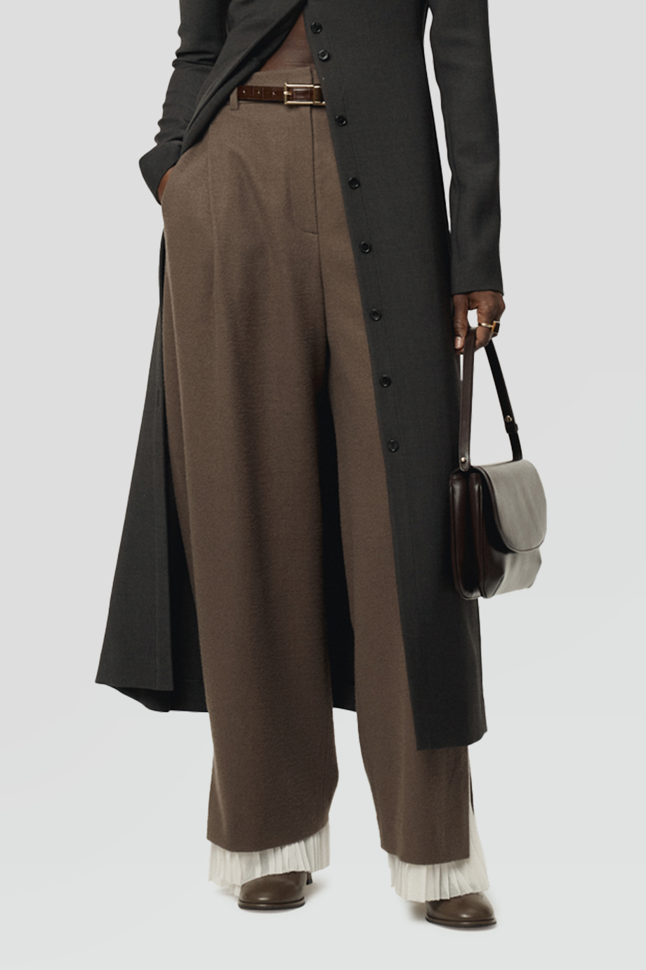 RECTO｜PLEATS 百褶拼接層次羊毛寬褲