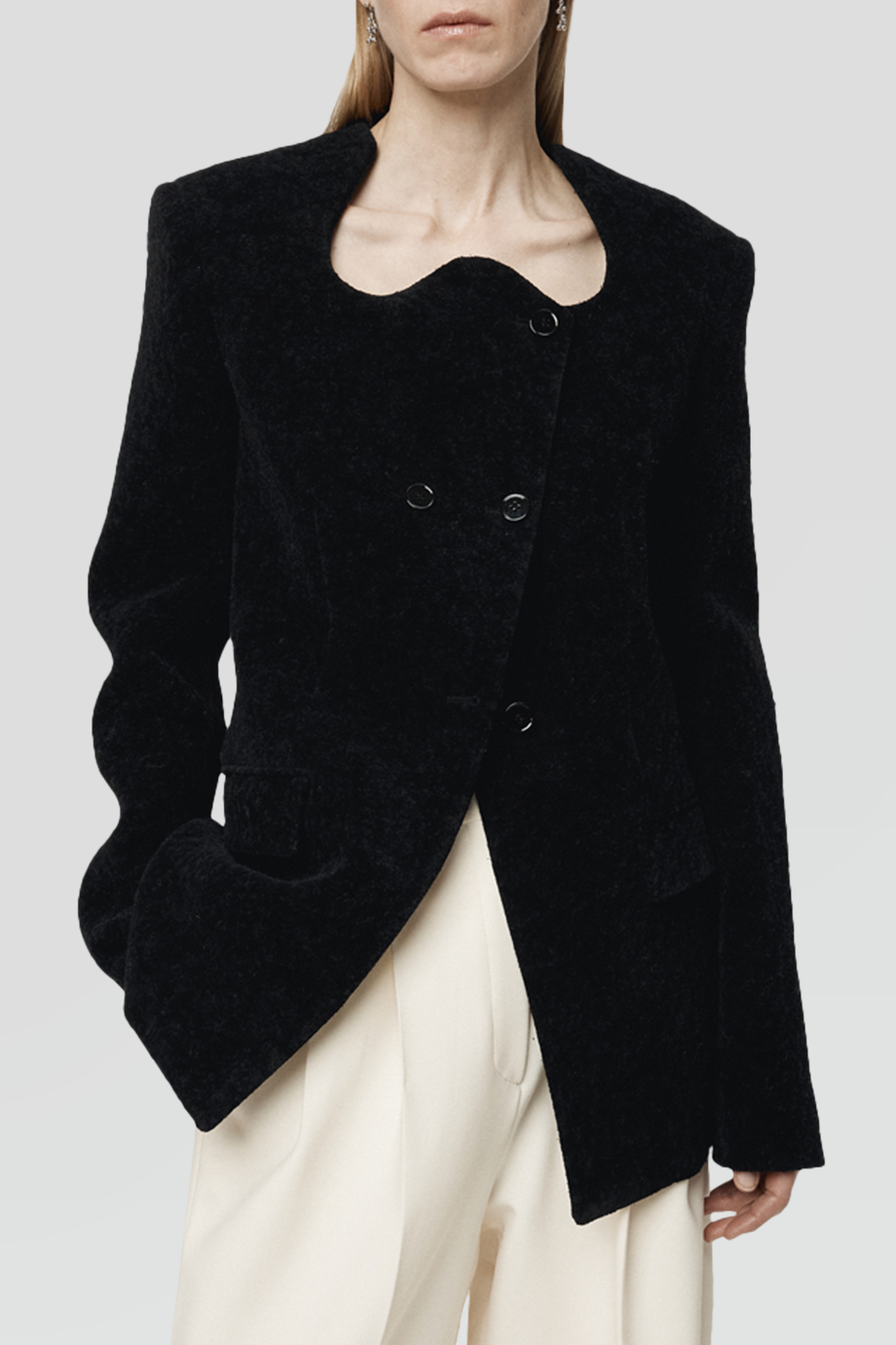 RECTO｜SIGNATURE 弧形領口排釦長版外套