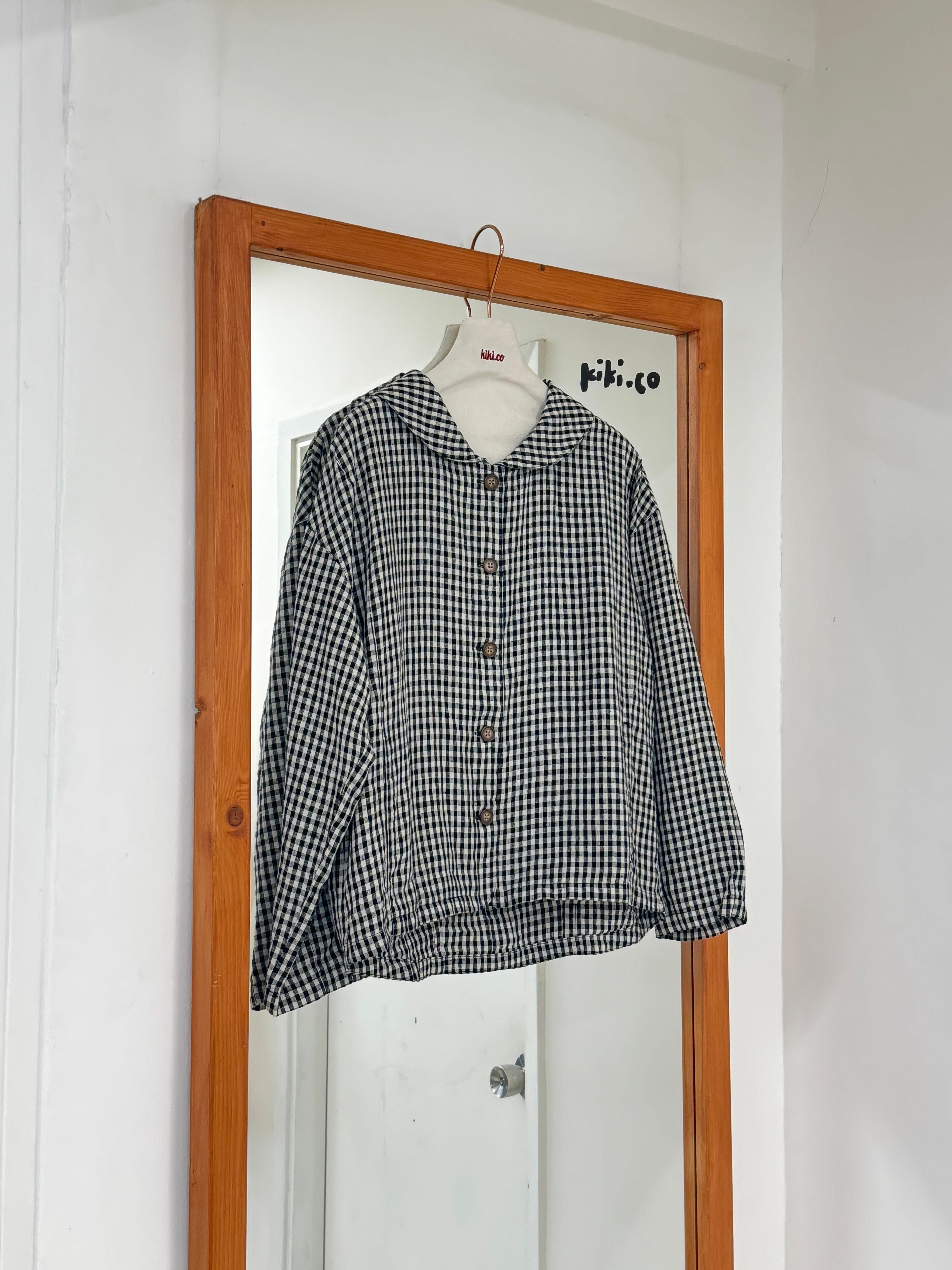 Linen微娃領格紋外套