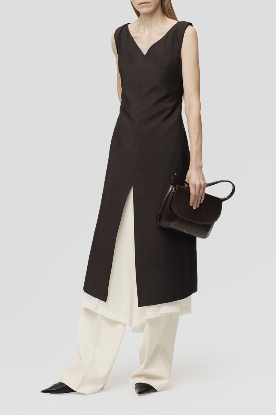 RECTO｜TWIST V領扭結肩帶層次開衩洋裝