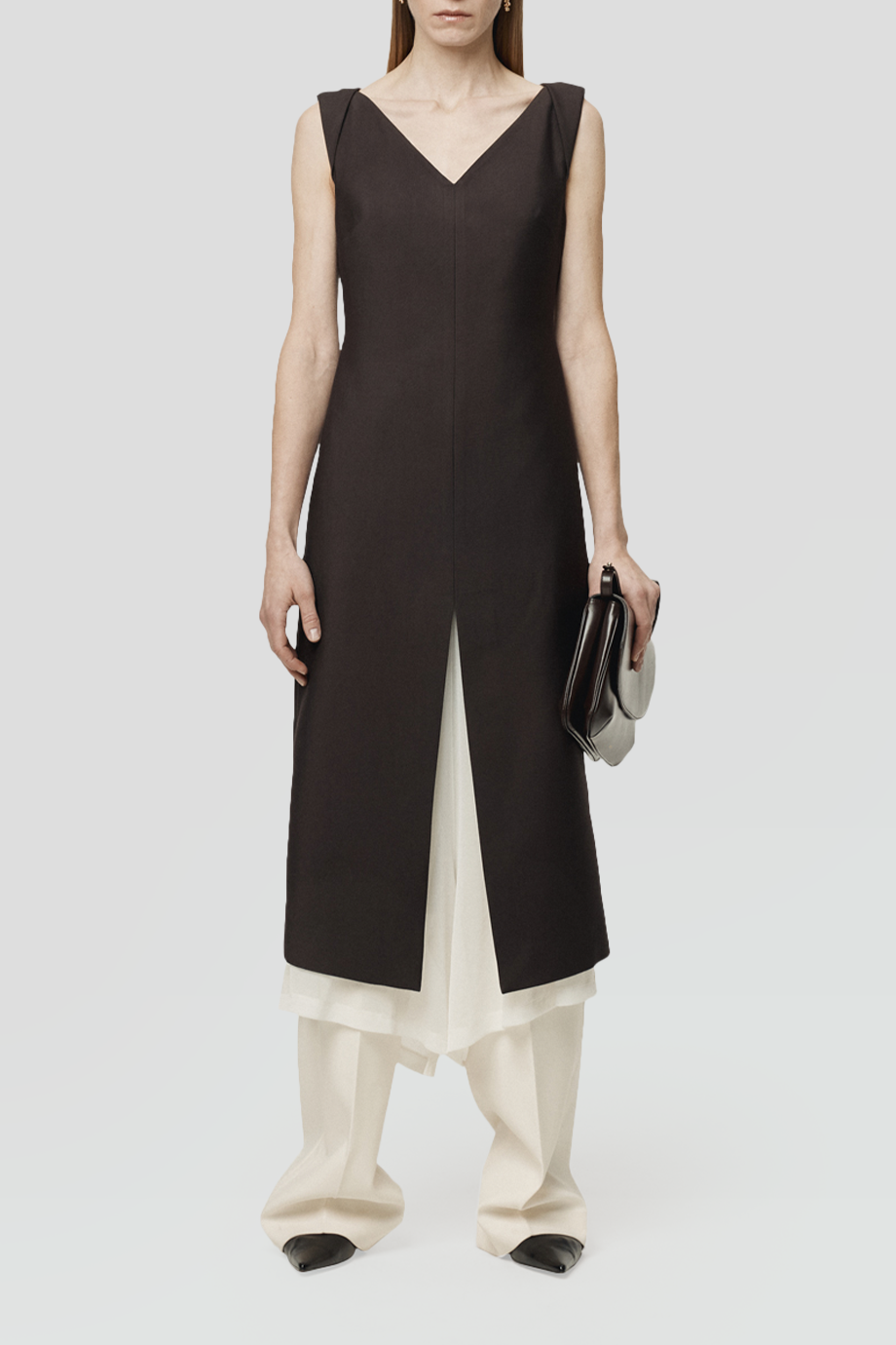 RECTO｜TWIST V領扭結肩帶層次開衩洋裝