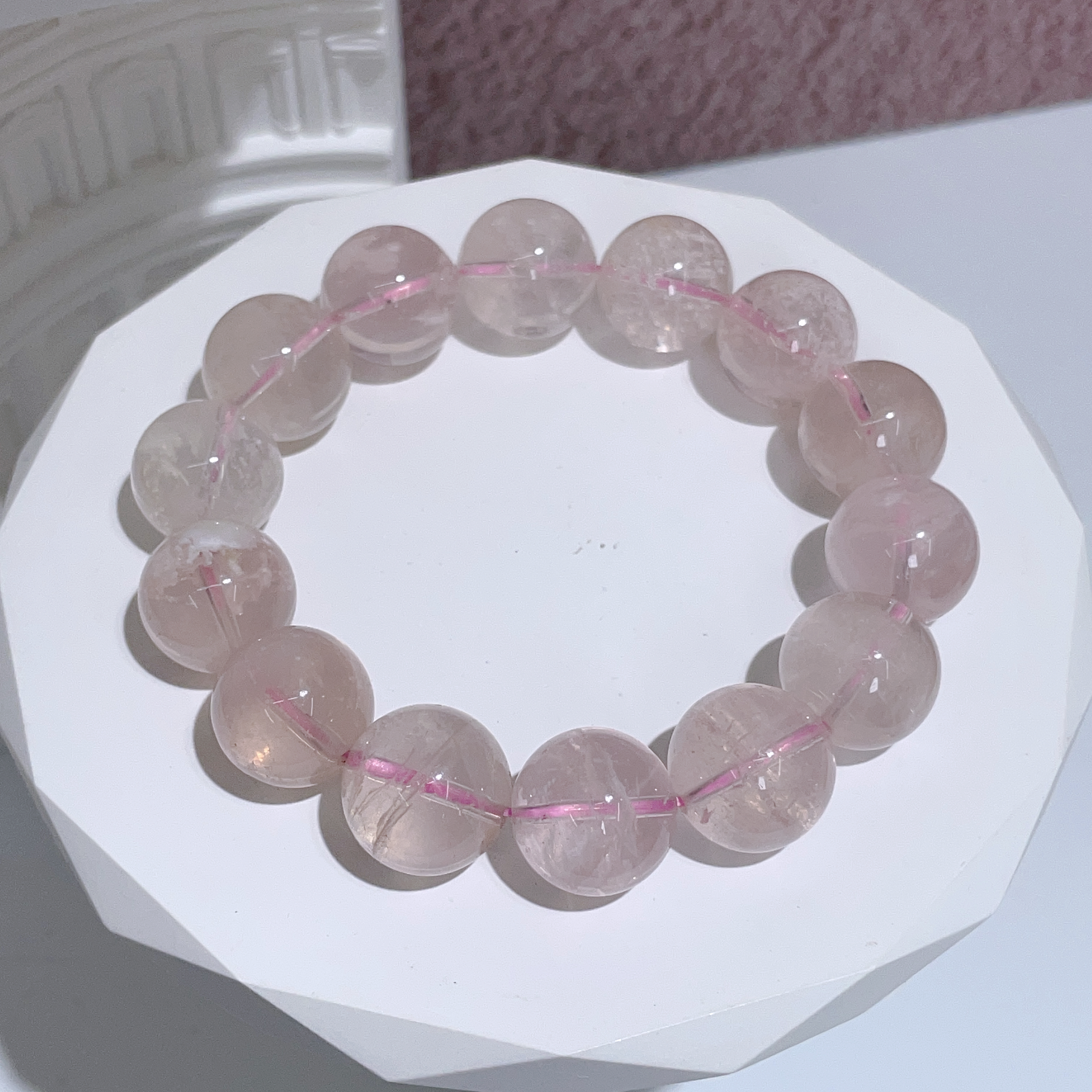 粉雪花幽靈手串 16mm