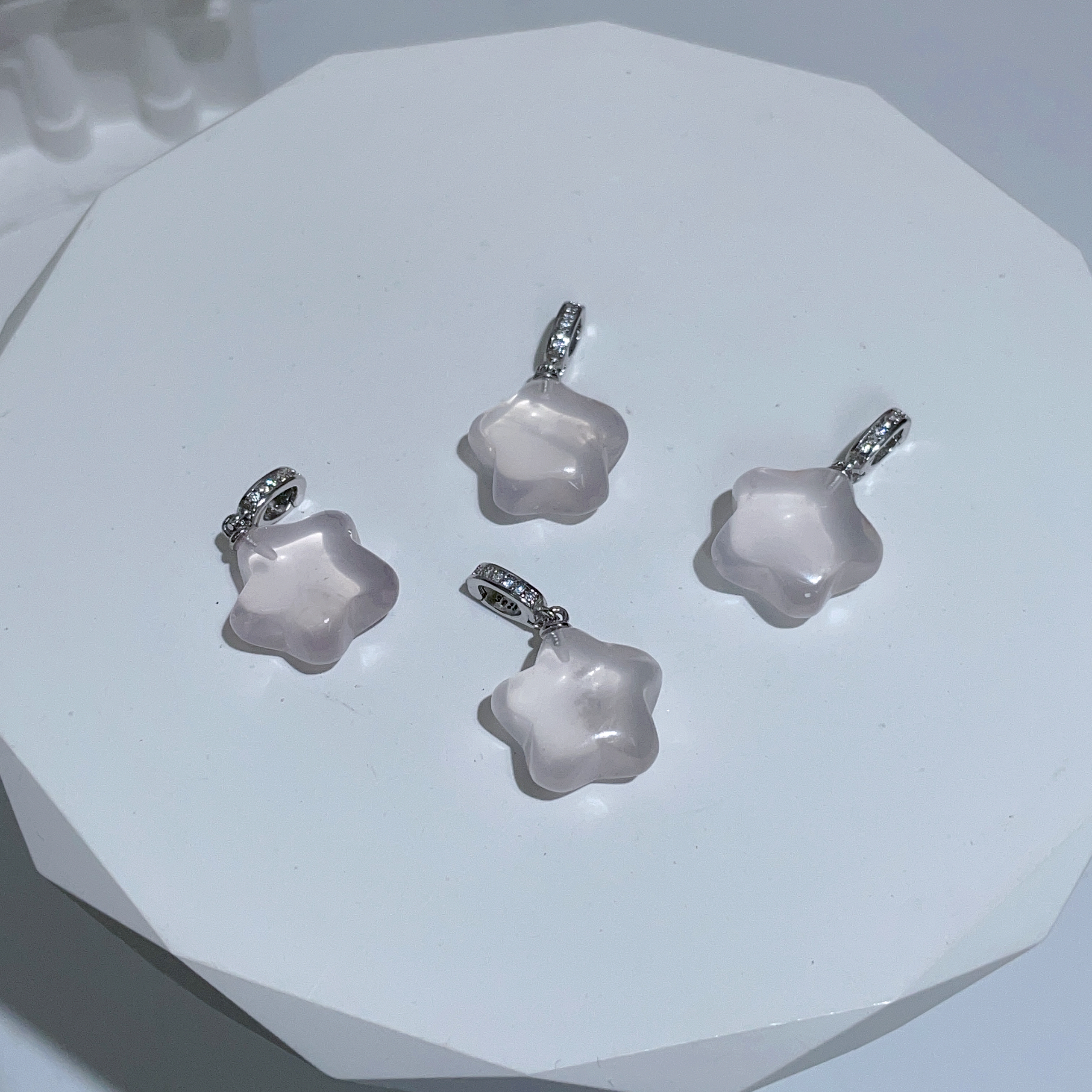 粉晶星星純銀隨意扣吊墜