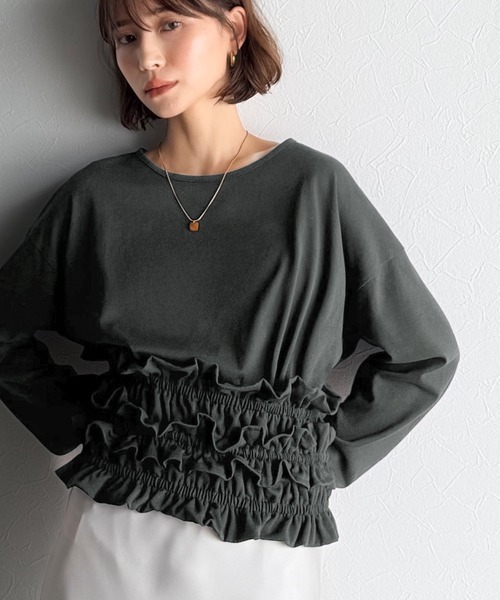 日本🇯🇵連線 Classical Elf 荷葉邊腰帶套裝針織上衣 腰帶可拆 荷葉邊 針織 條紋 寬鬆 休閒 長袖 套裝 多層次 5色 (任買兩件711免運)/預購