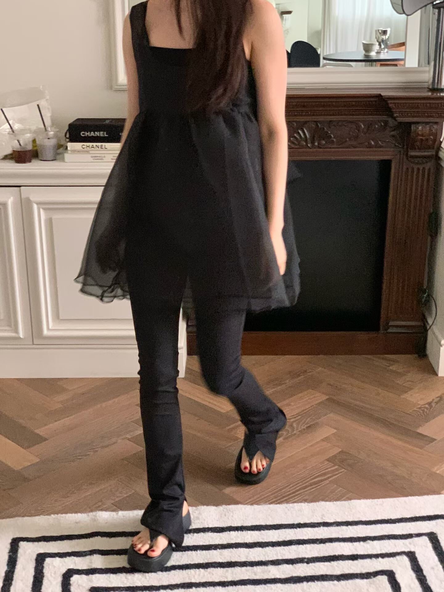 後綁結烏干紗透膚背心洋