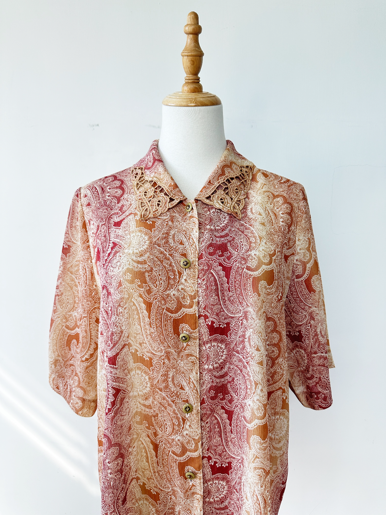 夕陽紅漸變色古典感古著上衣