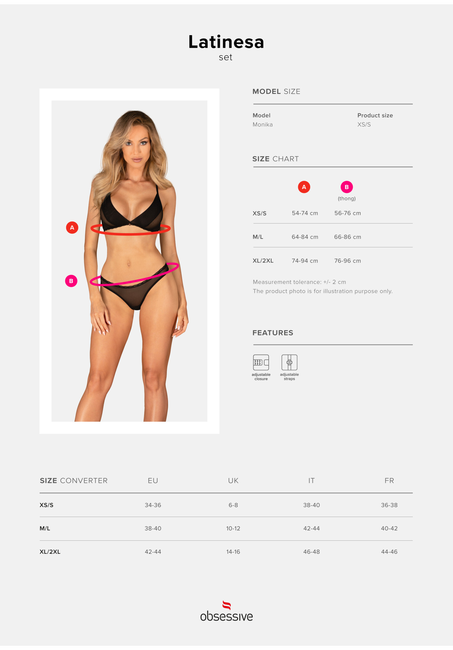 Obsessive - Latinesa 簡約花卉紋路情趣內衣套裝 (XS/S/M/L/XL/XXL)