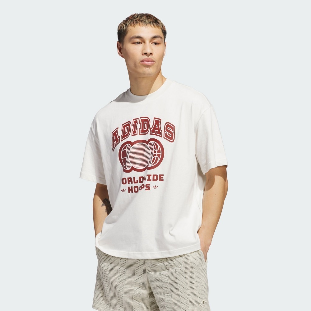 ADIDAS 短T WORLDWIDE HOOPS 白色 紅LOGO 短袖 中性 JC5859