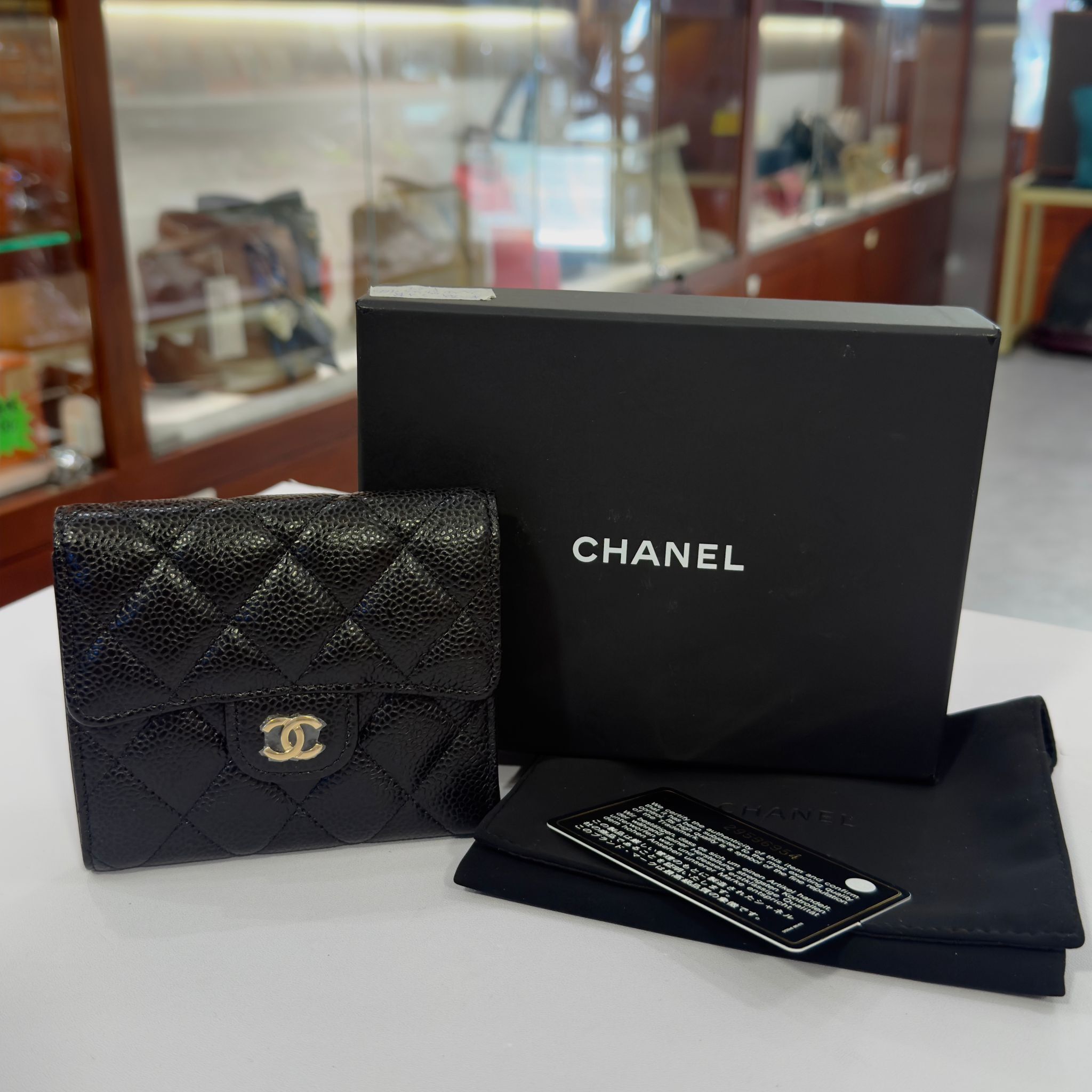 全新CHANEL 短銀包 三摺款 AP0231 黑色荔枝皮金扣 @31開 #BRAND NEW #香榭站正品