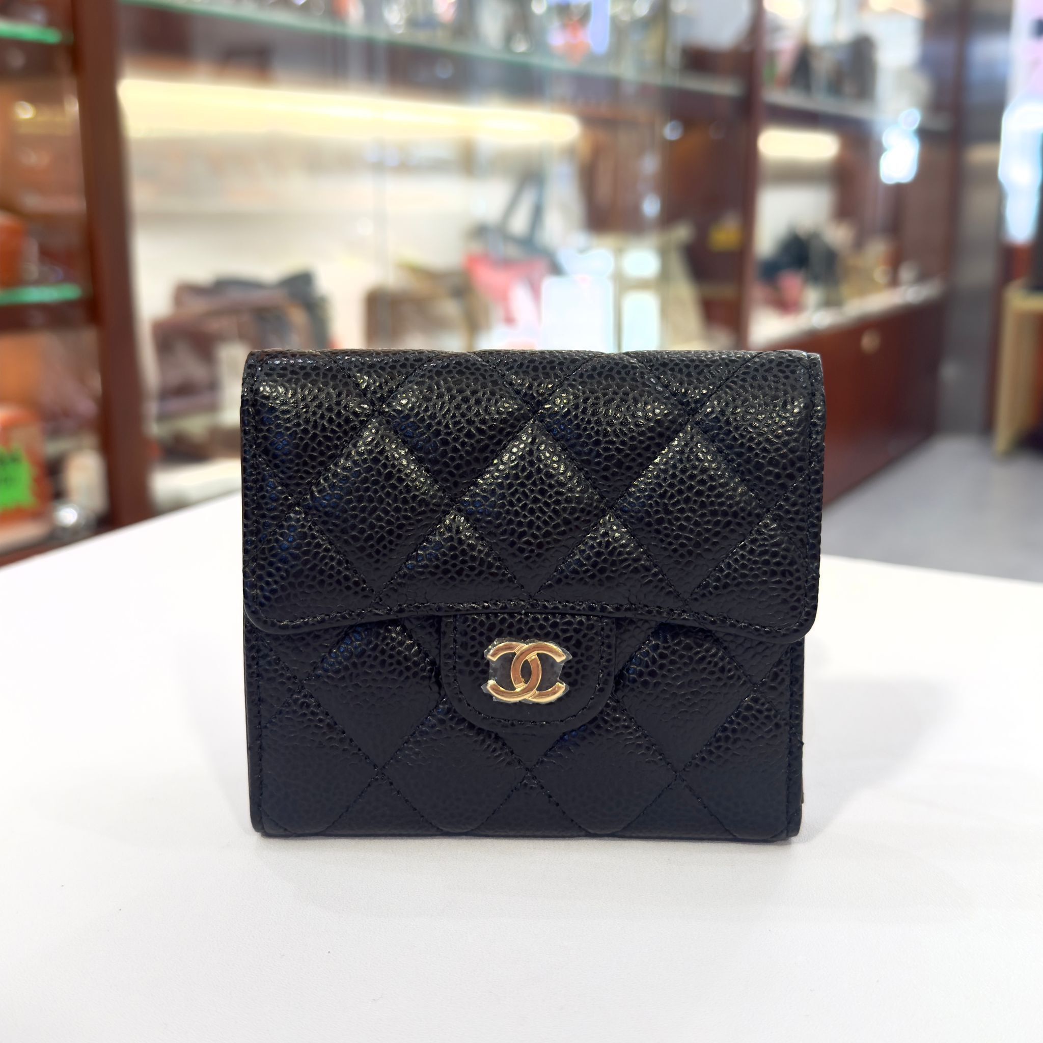 全新CHANEL 短銀包 三摺款 AP0231 黑色荔枝皮金扣 @31開 #BRAND NEW #香榭站正品