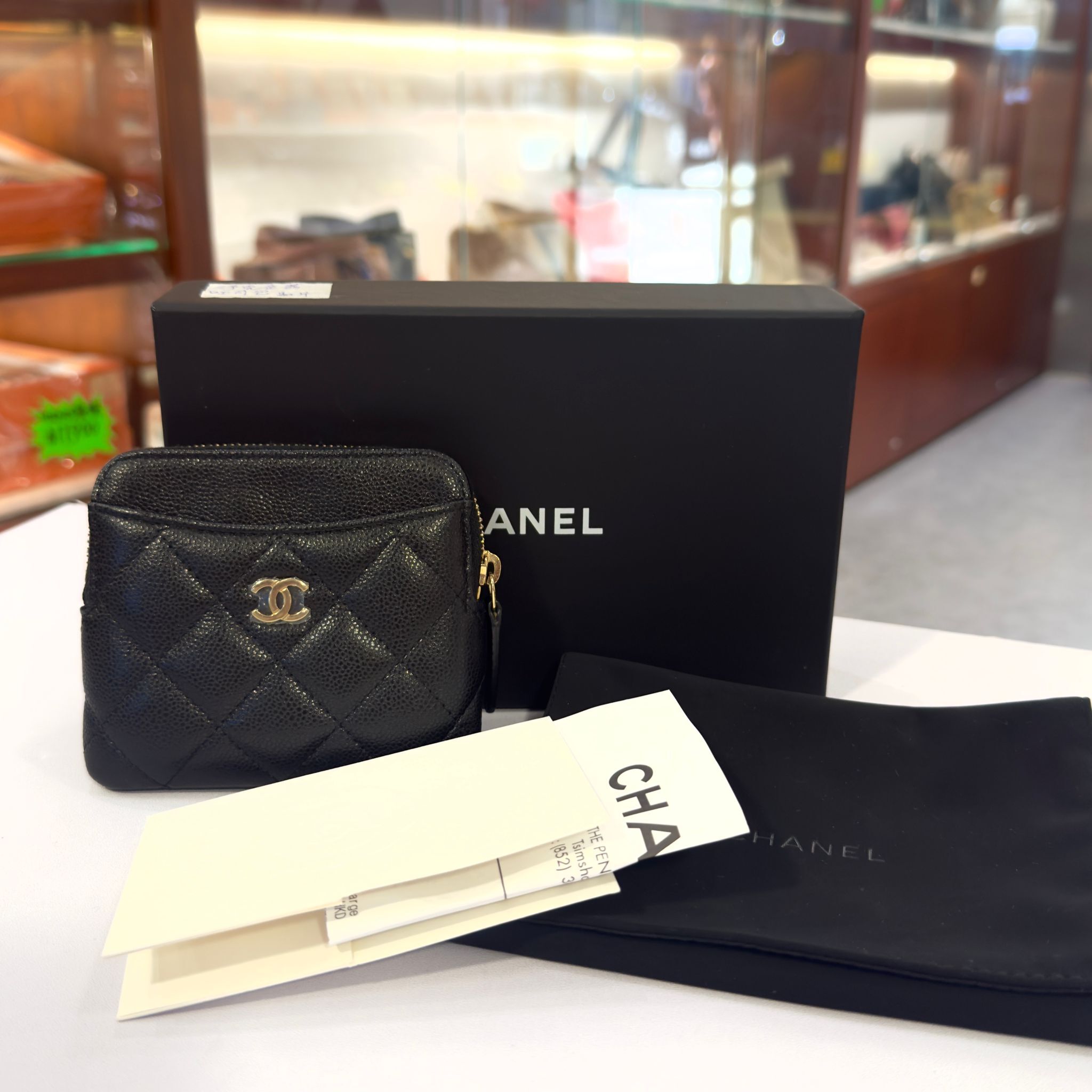 全新CHANEL零錢包 黑色荔枝皮淡金 AP2061 短身拉練款銀包 #BRAND NEW #香榭站正品