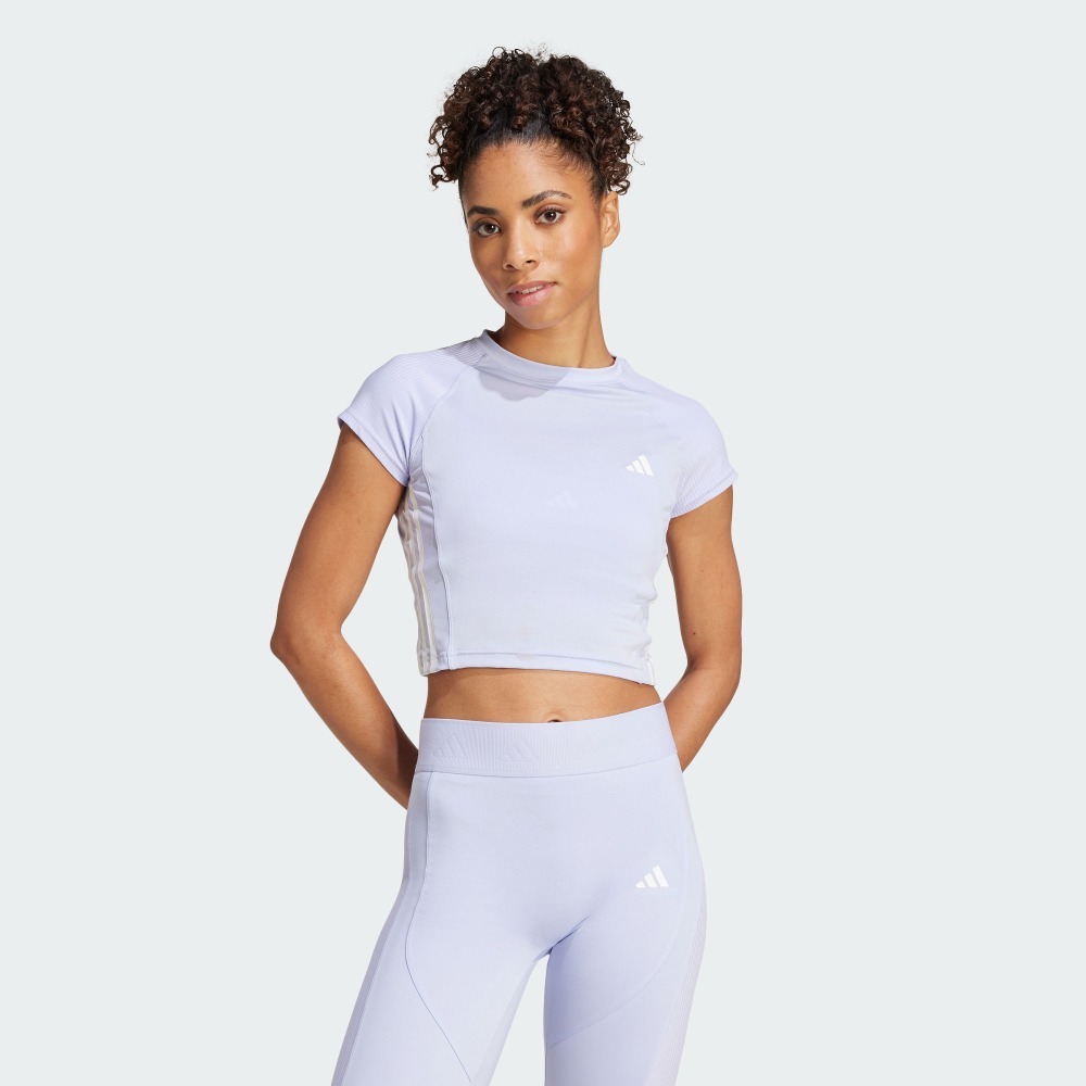 ADIDAS 短T HYGLM T Q1 淺藍紫 短版 運動短袖 女 JC7231