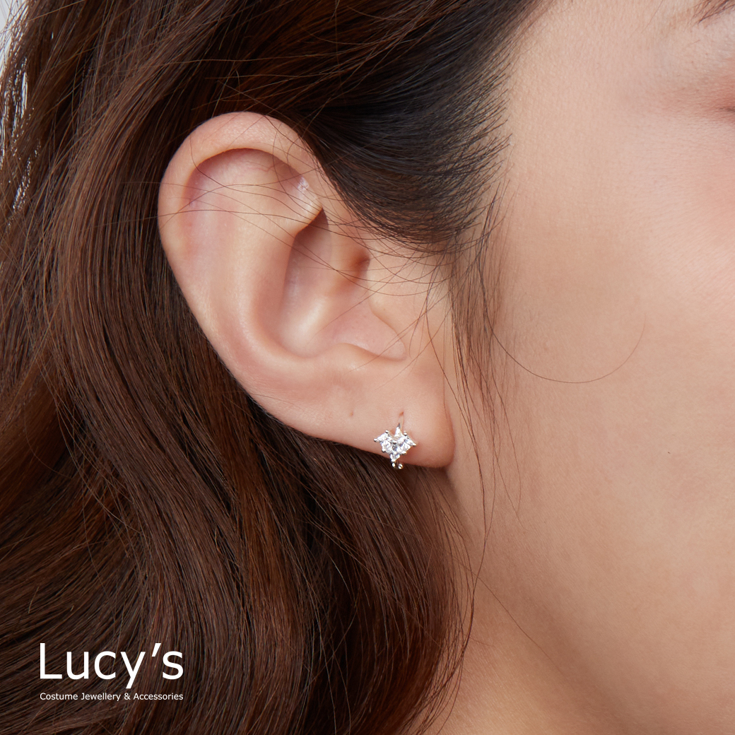 925純銀 璀璨愛心 迷你易扣耳環 (117873)