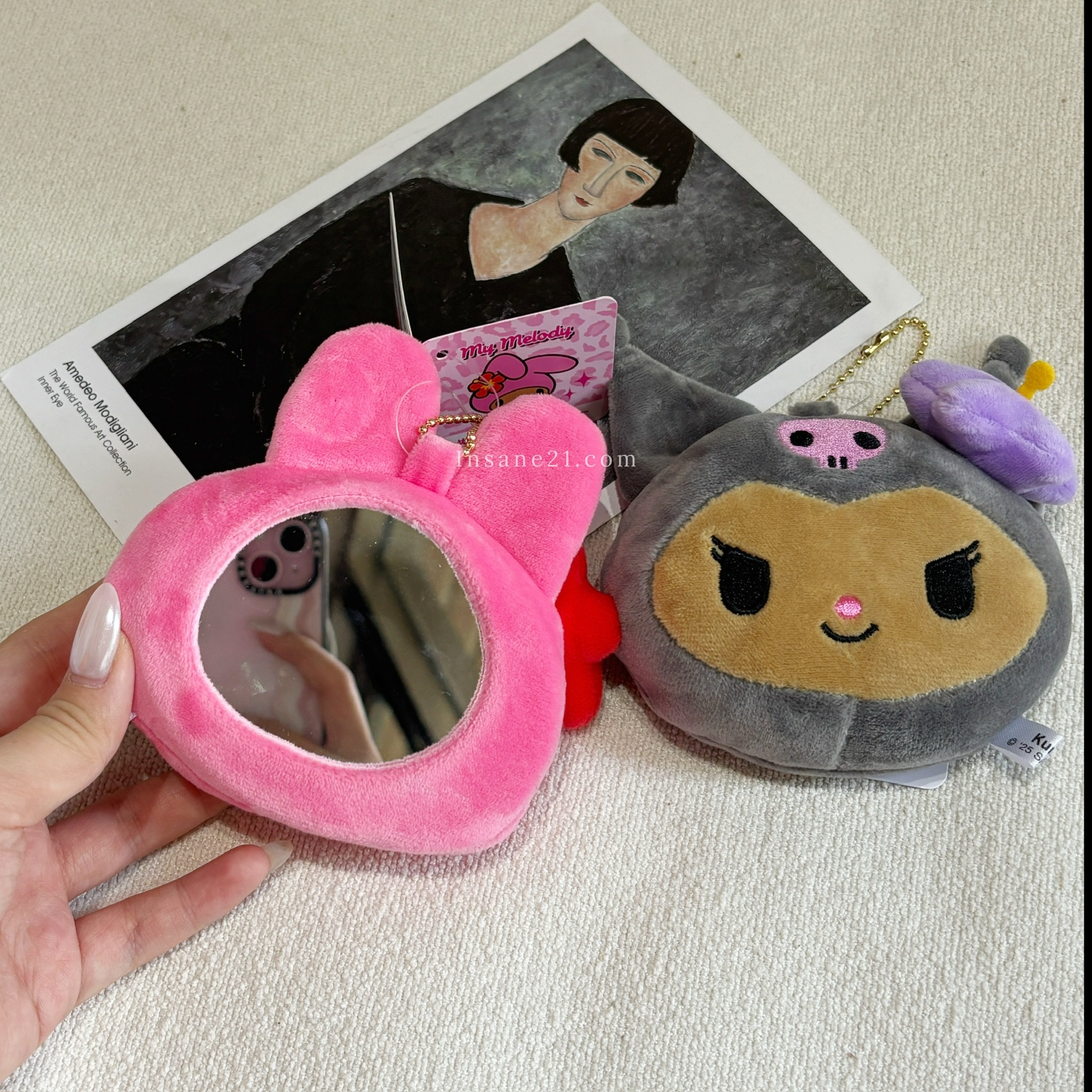 三麗鷗 SANRIO 曬黑大頭 小花鏡子 花卉 夏威夷風 絨毛掛件 隨身攜帶