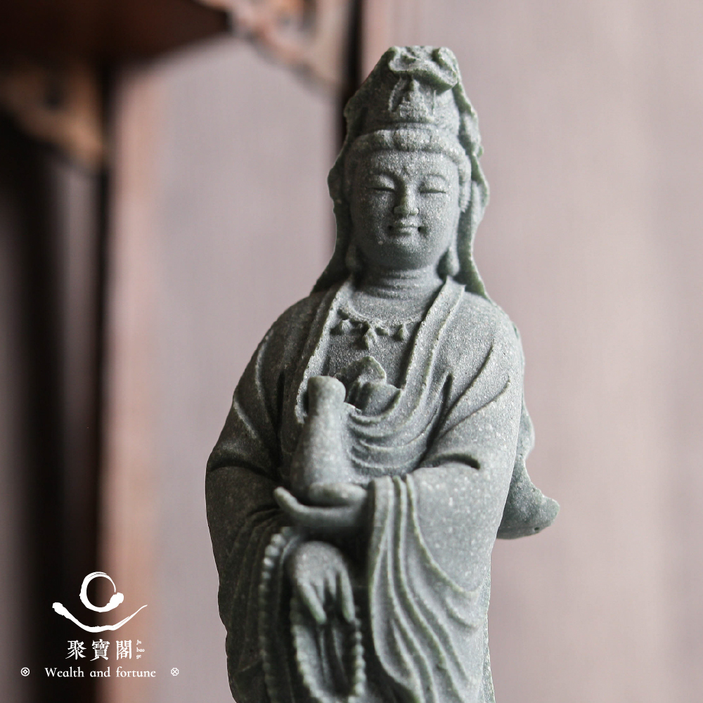 觀音菩薩擺件｜渡海淨瓶觀音｜消 災解厄｜淨化煩惱｜青砂石【綵金殿】