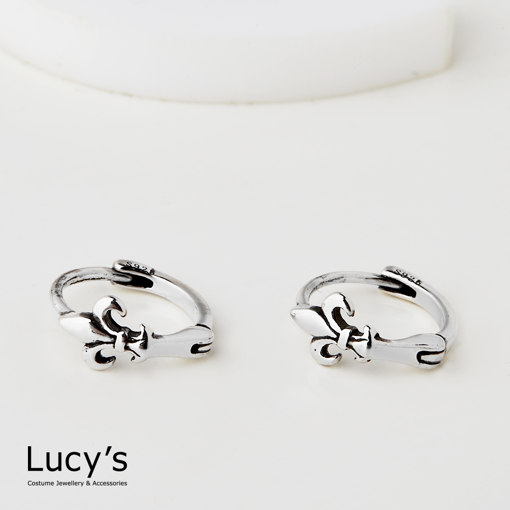 925純銀 百合花紋 易扣耳環 (76205)