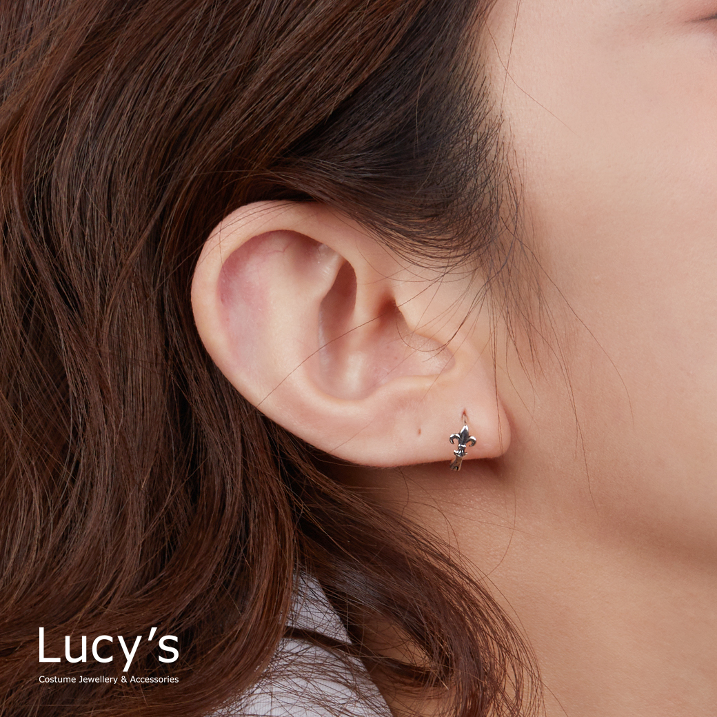 925純銀 百合花紋 易扣耳環 (76205)