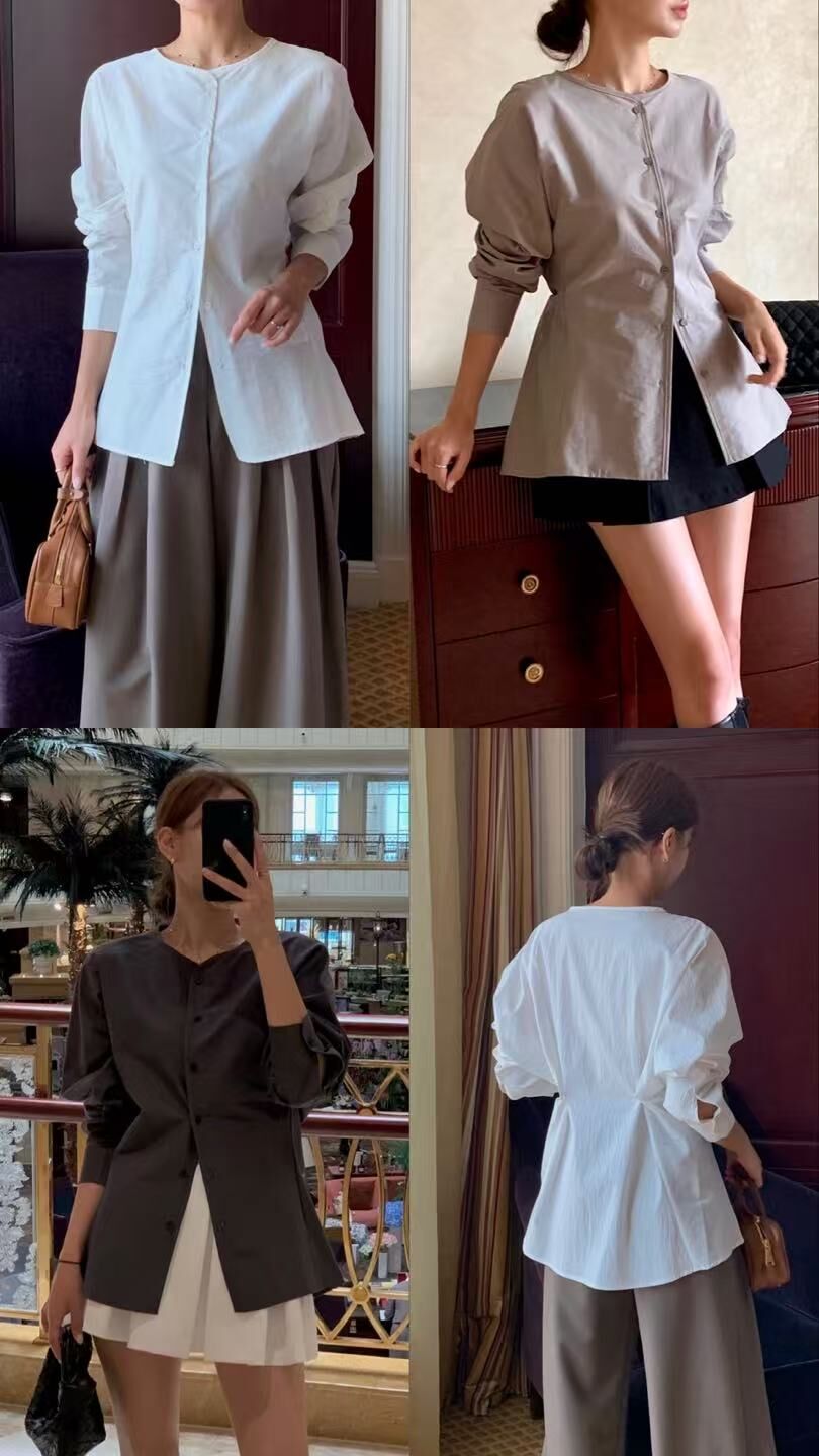 OB5042 圓領排扣恤衫長袖上衣 *特價* (優惠碼同充值購物金不適用)