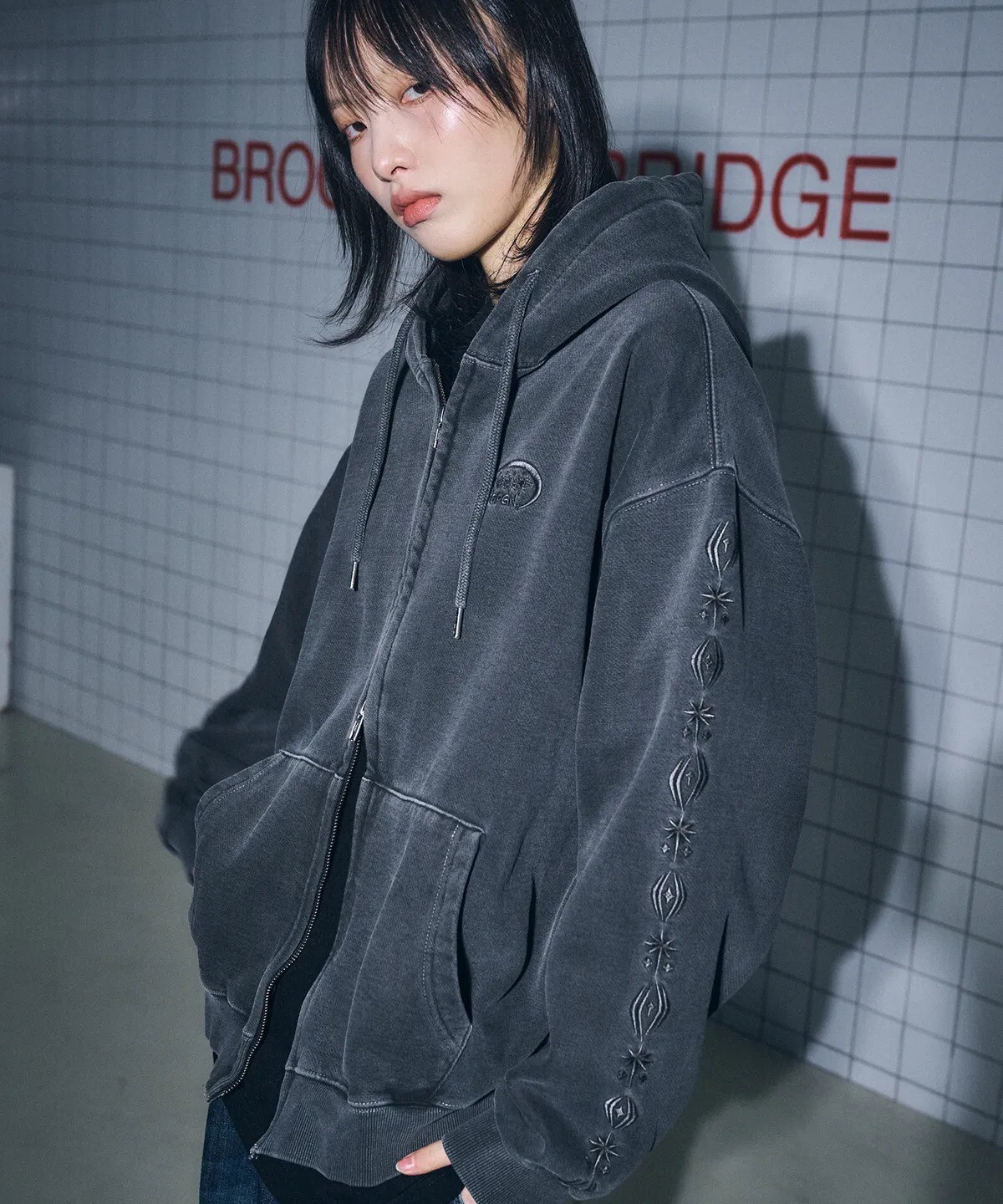 (現貨) CPGN STUDIO - SLEEVE STARS PIGMENT HOODIE JACKET (SMOKE BLACK)