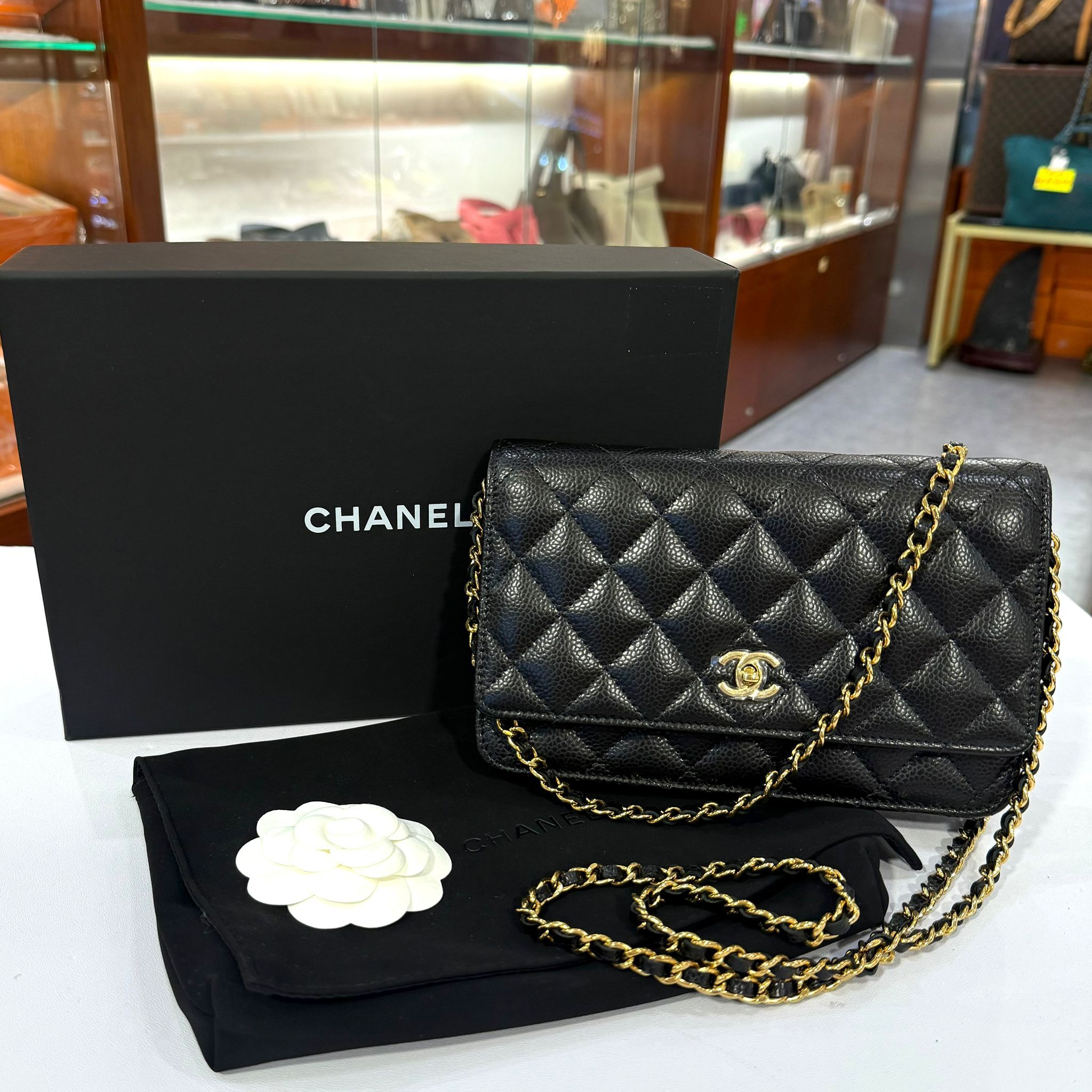 全新CHANE WOC AP3688 黑色荔枝皮金扣 SHOULDER BAG #BRAND NEW #香榭站正品