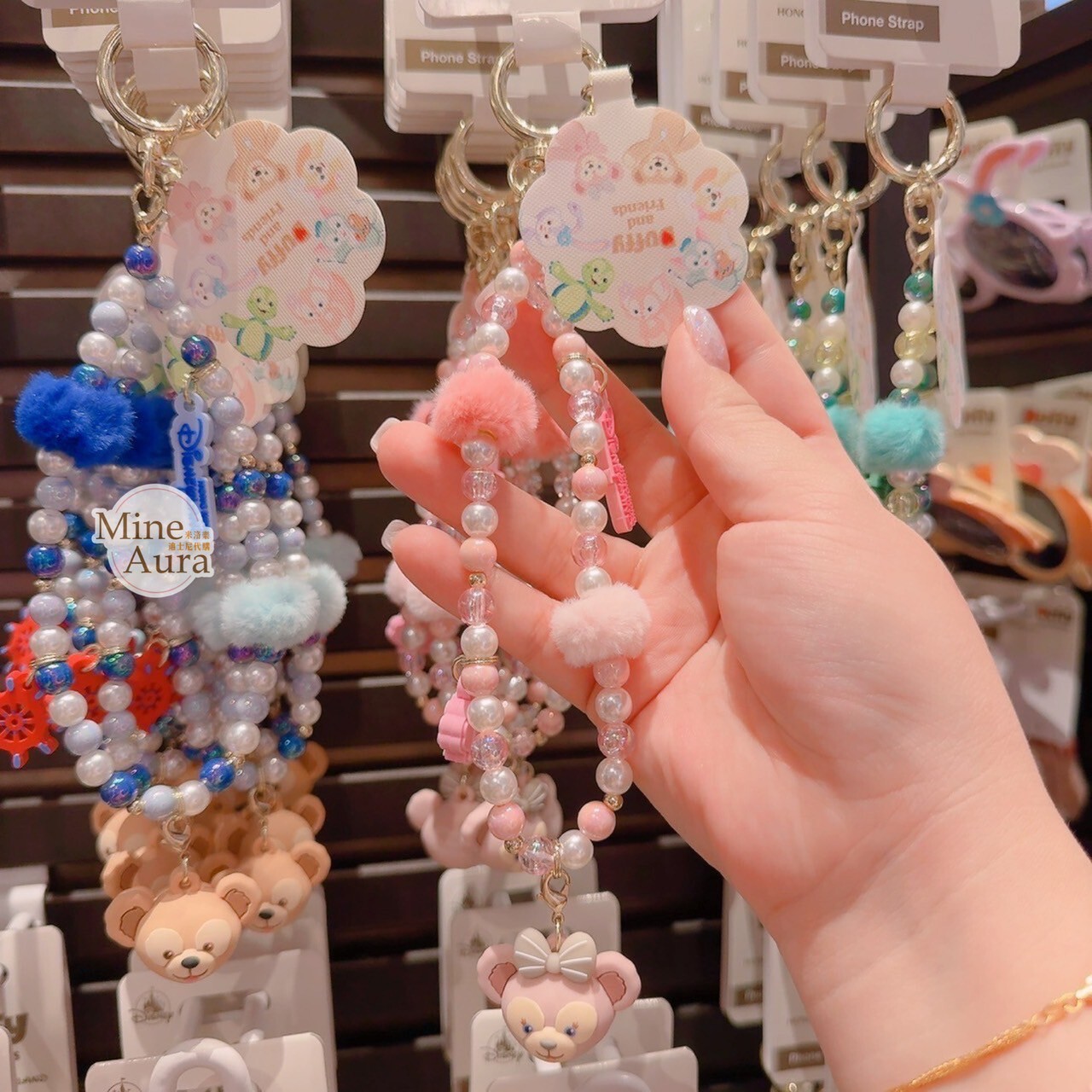 雪莉玫 ShellieMay 毛球 串珠 大頭 造型 鑰匙圈 吊飾 -香港迪士尼樂園