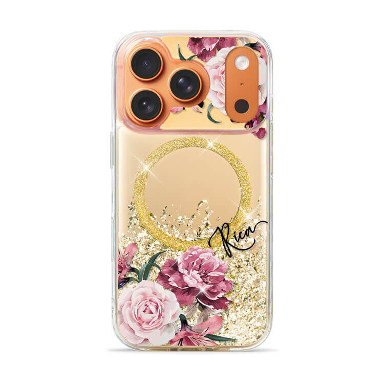 玫粉玫瑰 (MagSafe磁吸) 閃耀金鏡面殼 - (訂製名字) iPhone客製化手機殼