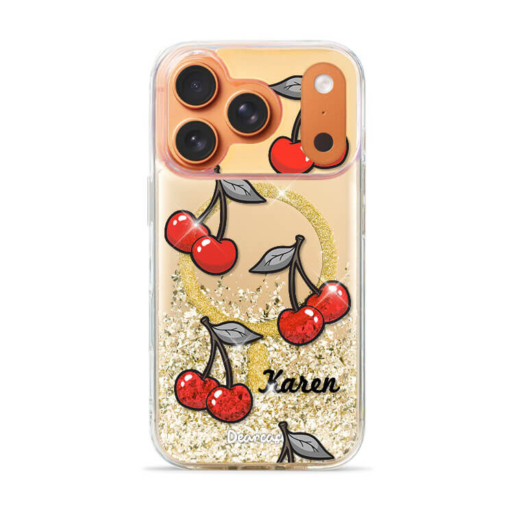 俏皮櫻桃 (MagSafe磁吸) 閃耀金鏡面殼 - (訂製名字) iPhone客製化手機殼