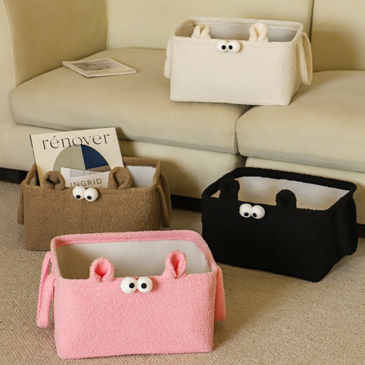 《6238》大眼耳朵毛絨可摺疊收納籃