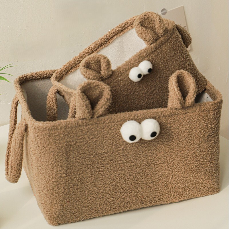 《6238》大眼耳朵毛絨可摺疊收納籃