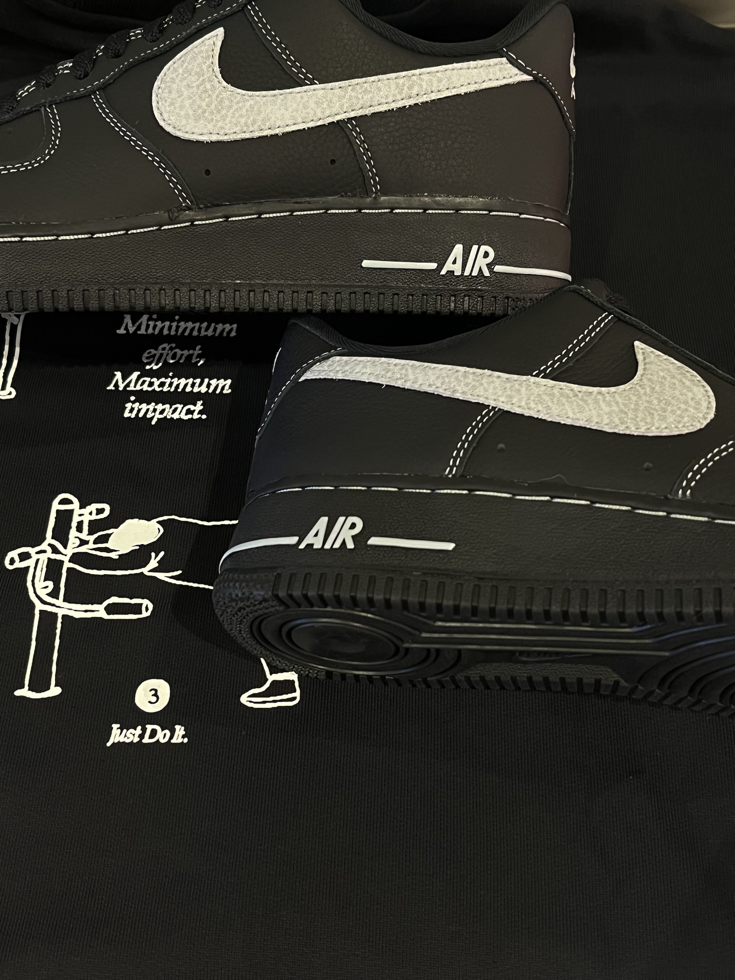 代購-Nike Air Force 1 銀色swoosh 點綴 白車線 黑色 男女同款HQ2037-006